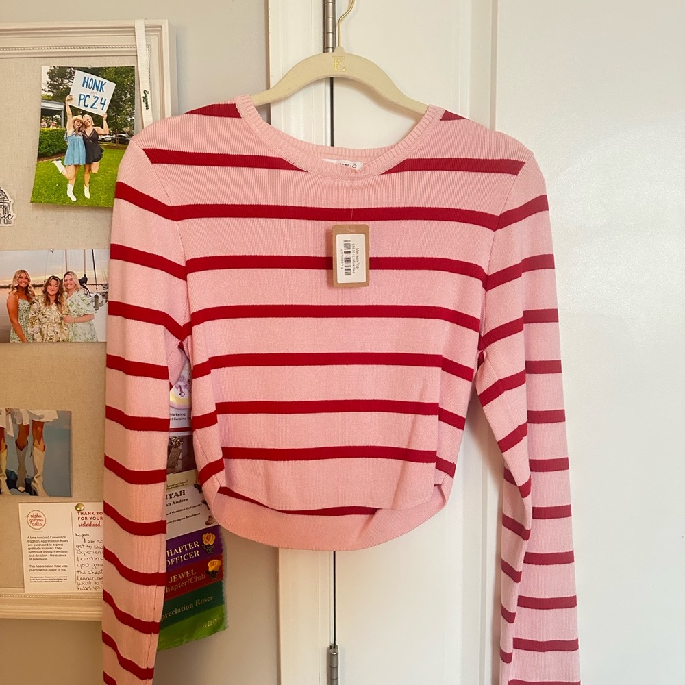 Vestique Pink and Red Striped Crop Top